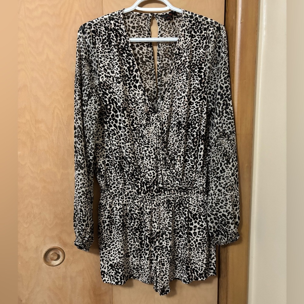 Guess Factory Leopard Print Long Sleeve Romper Shorts